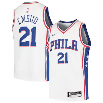 youth nike joel embiid white philadelphia 76ers swingman je-531